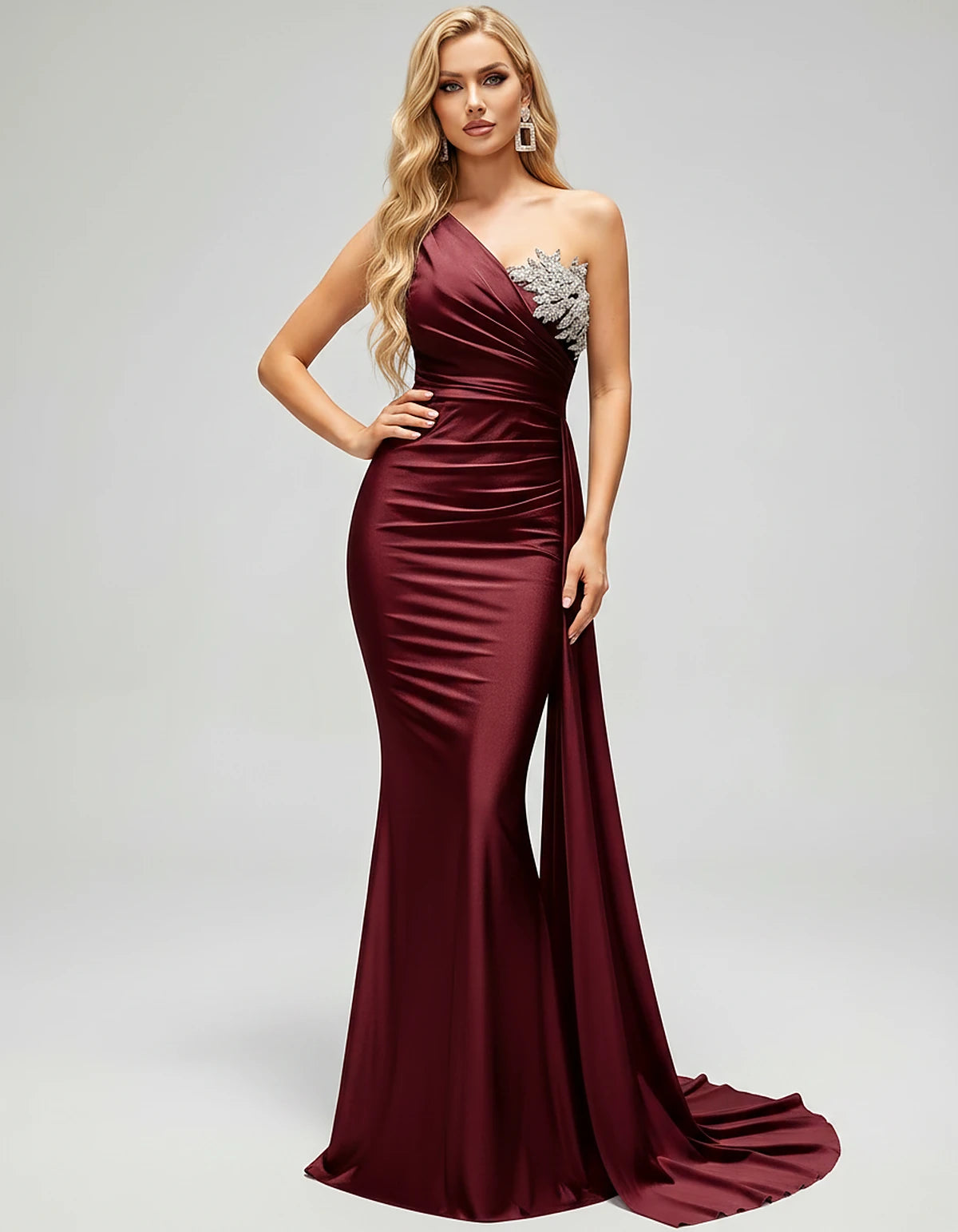 Satin Sleeveless One-Shoulder Mermaid Maxi Dress for Party, Cocktail, Evening, Wedding Guest, Bridesmaid & Summer Events, fro