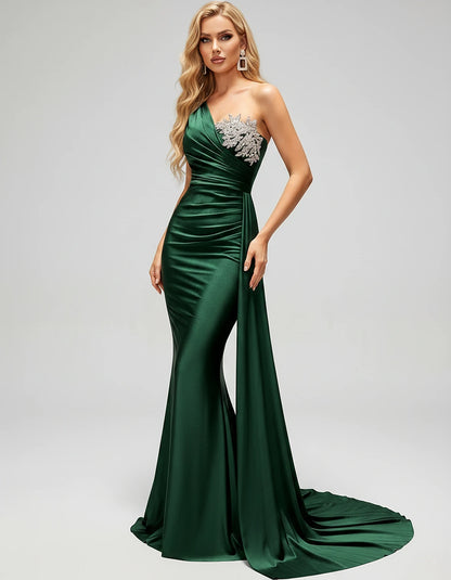 Satin Sleeveless One-Shoulder Mermaid Maxi Dress for Party, Cocktail, Evening, Wedding Guest, Bridesmaid & Summer Events, fro
