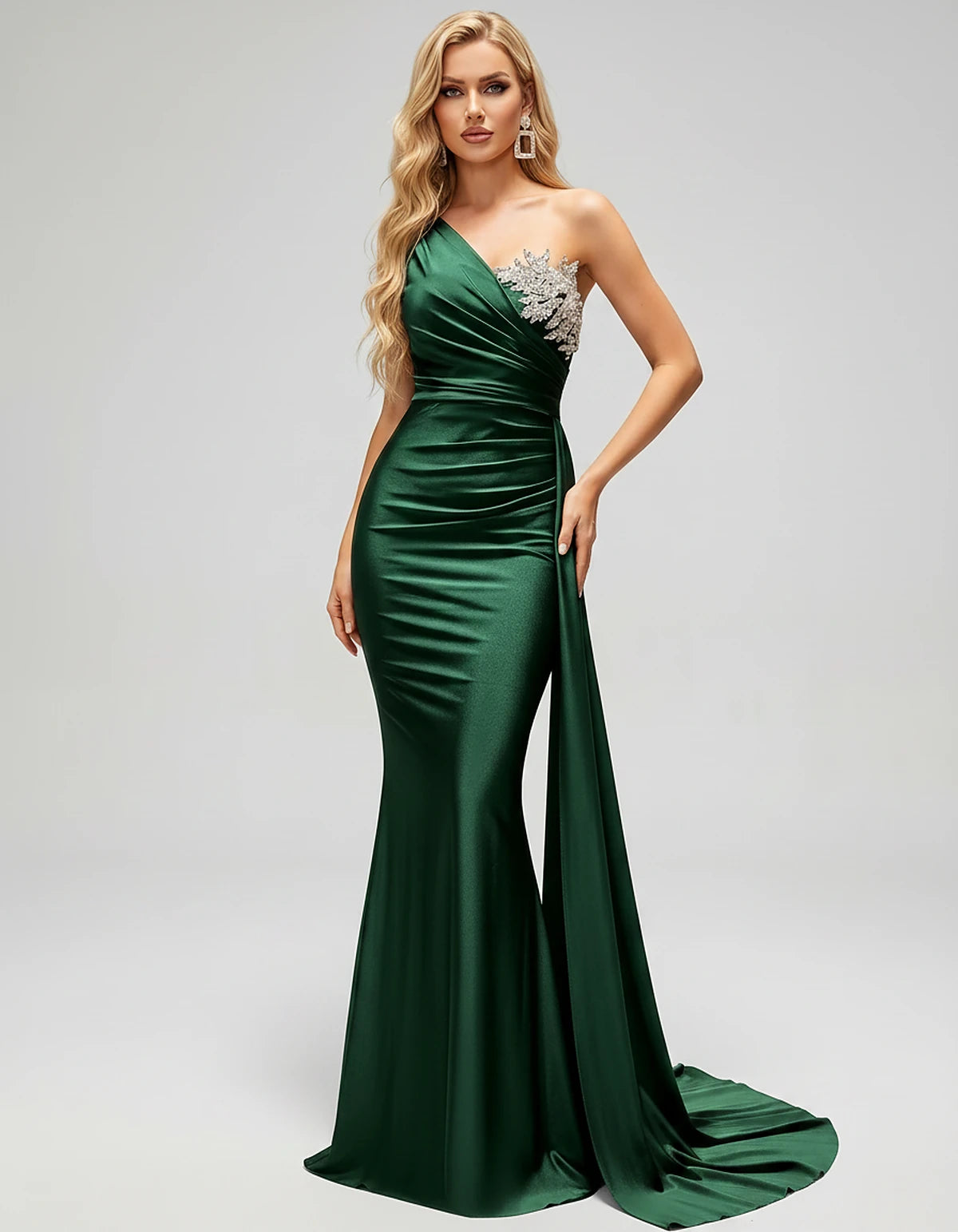 Satin Sleeveless One-Shoulder Mermaid Maxi Dress for Party, Cocktail, Evening, Wedding Guest, Bridesmaid & Summer Events, fro