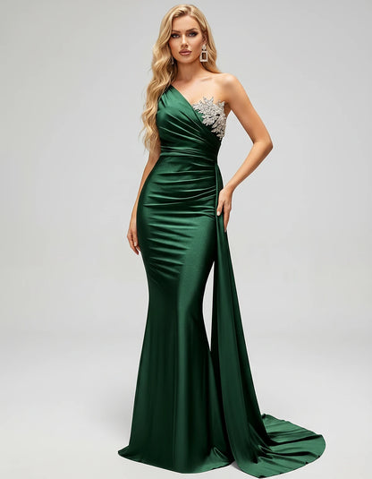 Satin Sleeveless One-Shoulder Mermaid Maxi Dress for Party, Cocktail, Evening, Wedding Guest, Bridesmaid & Summer Events, fro
