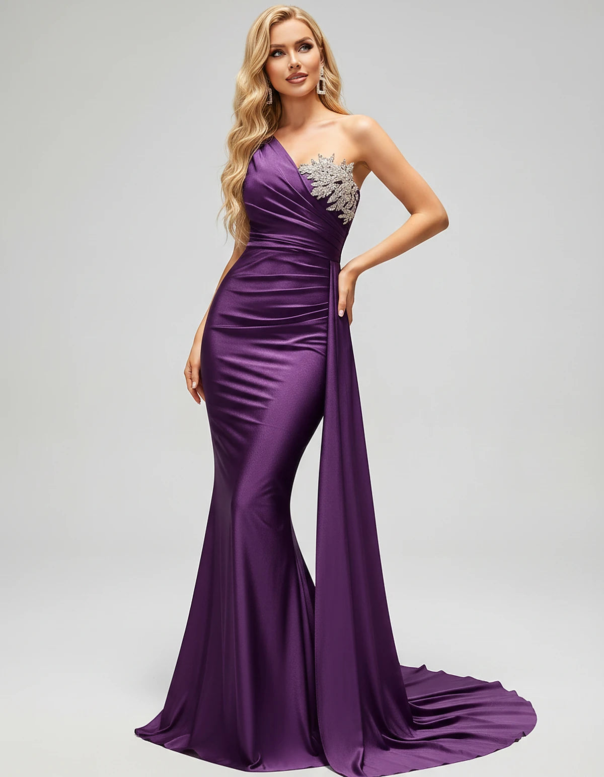 Satin Sleeveless One-Shoulder Mermaid Maxi Dress for Party, Cocktail, Evening, Wedding Guest, Bridesmaid & Summer Events, fro