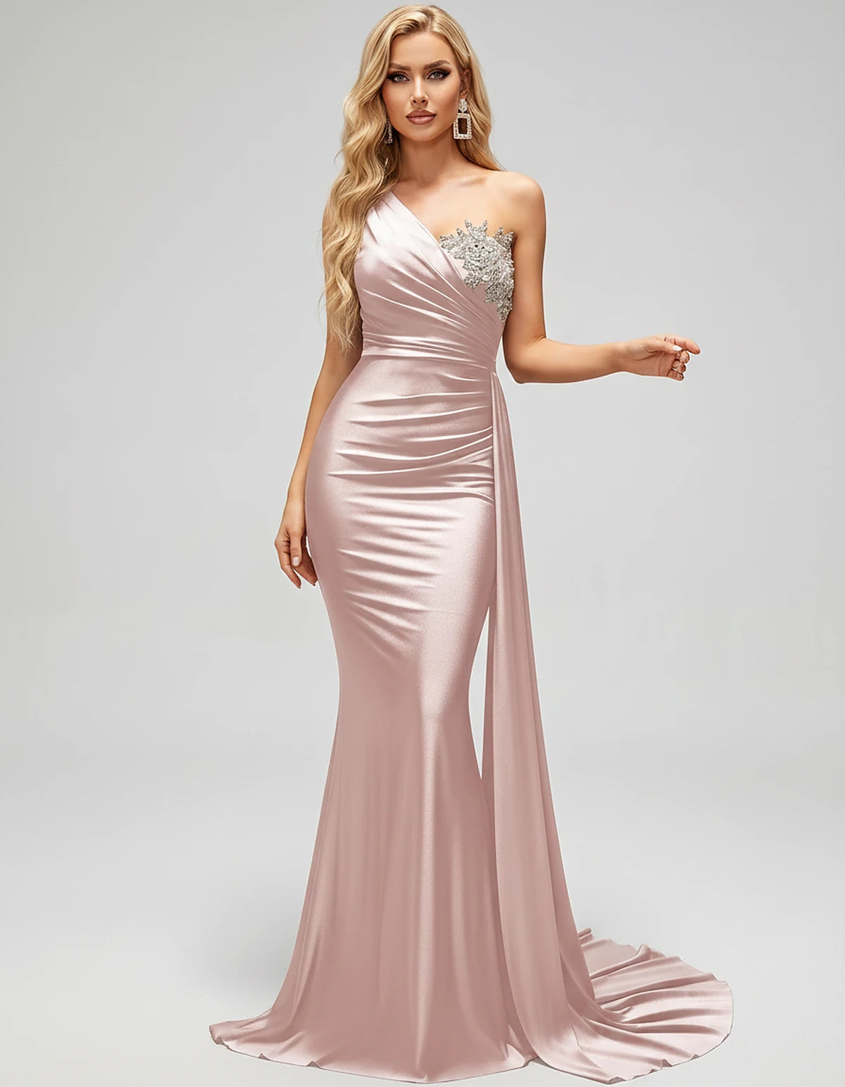 Satin Sleeveless One-Shoulder Mermaid Maxi Dress for Party, Cocktail, Evening, Wedding Guest, Bridesmaid & Summer Events, fro