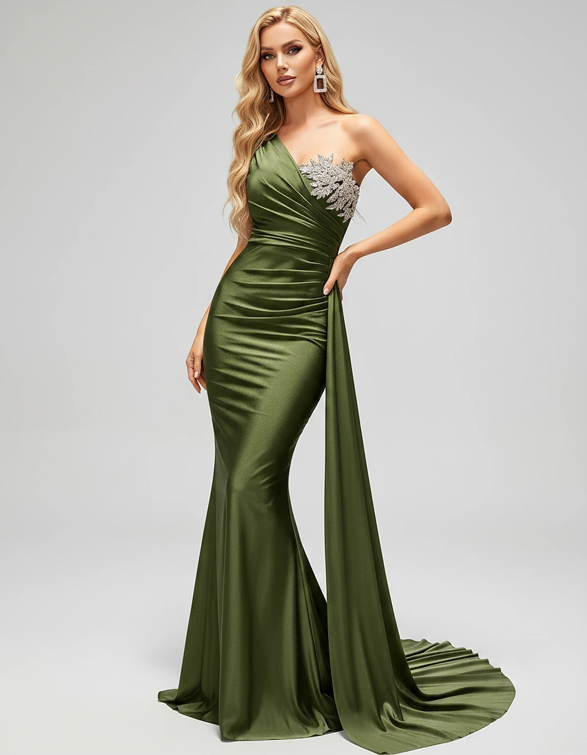 Satin Sleeveless One-Shoulder Mermaid Maxi Dress for Party, Cocktail, Evening, Wedding Guest, Bridesmaid & Summer Events, fro