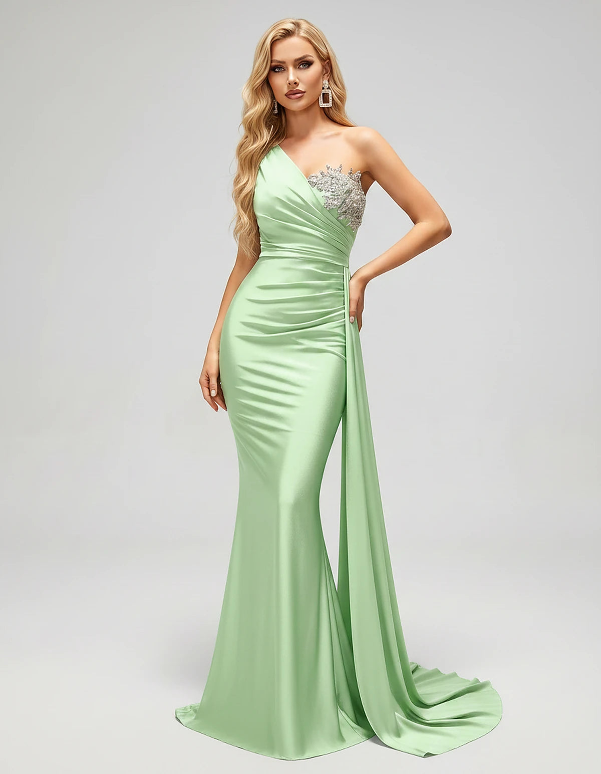 Satin Sleeveless One-Shoulder Mermaid Maxi Dress for Party, Cocktail, Evening, Wedding Guest, Bridesmaid & Summer Events, fro