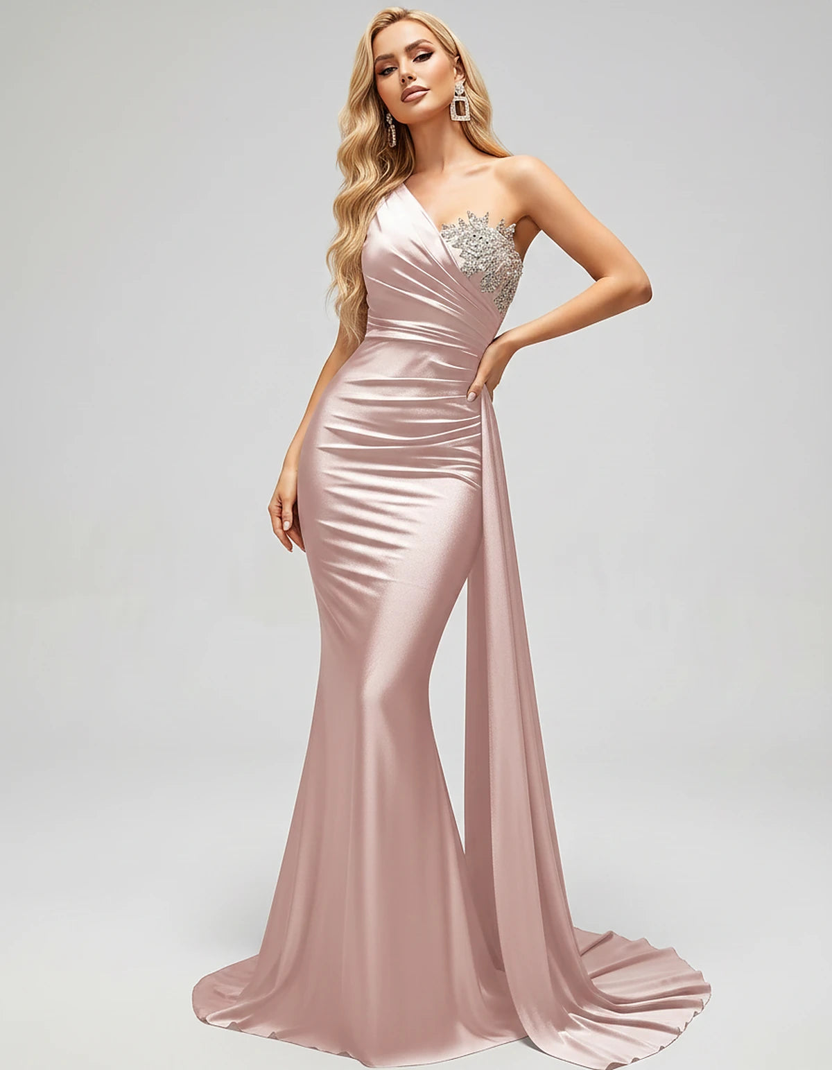 Satin Sleeveless One-Shoulder Mermaid Maxi Dress for Party, Cocktail, Evening, Wedding Guest, Bridesmaid & Summer Events, fro