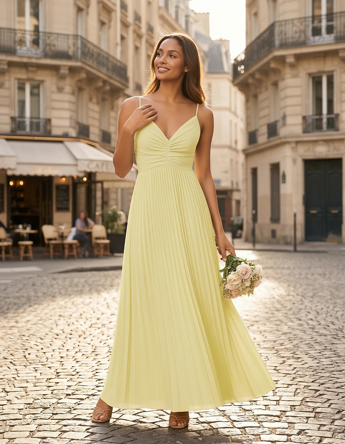 Satin Pleated Sleeveless V-Neck A-Line Maxi Dress for Party, Cocktail, Evening, Wedding Guest, Formal Events & Summer Occasio