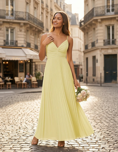 Satin Pleated Sleeveless V-Neck A-Line Maxi Dress for Party, Cocktail, Evening, Wedding Guest, Formal Events & Summer Occasio