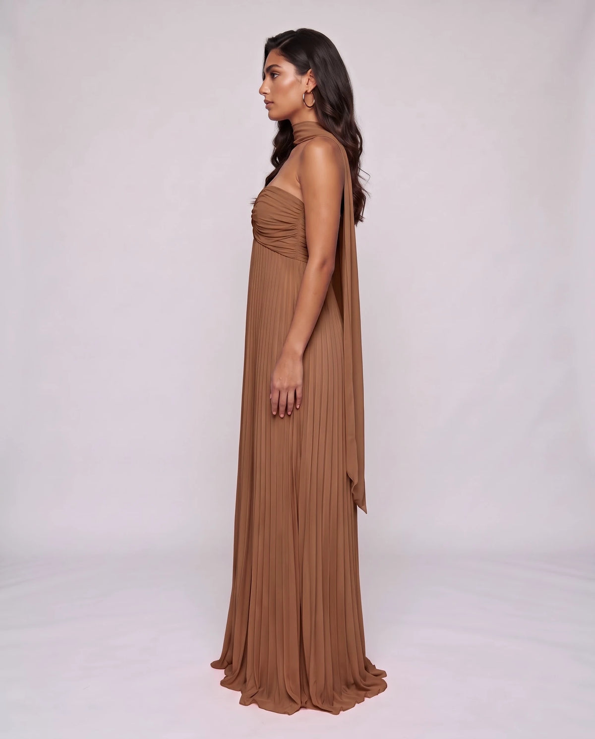 Chiffon Strapless Sweetheart Neckline A-Line Maxi Dress with Scarf for Party, Cocktail, Evening, Wedding Guest & Summer Event | SKU: AMD-584729163847251-BROWN-L,AMD-584729163847251-BROWN-M,AMD-584729163847251-BROWN-S,AMD-584729163847251-BROWN-XL,AMD-584729163847251-BROWN-XS