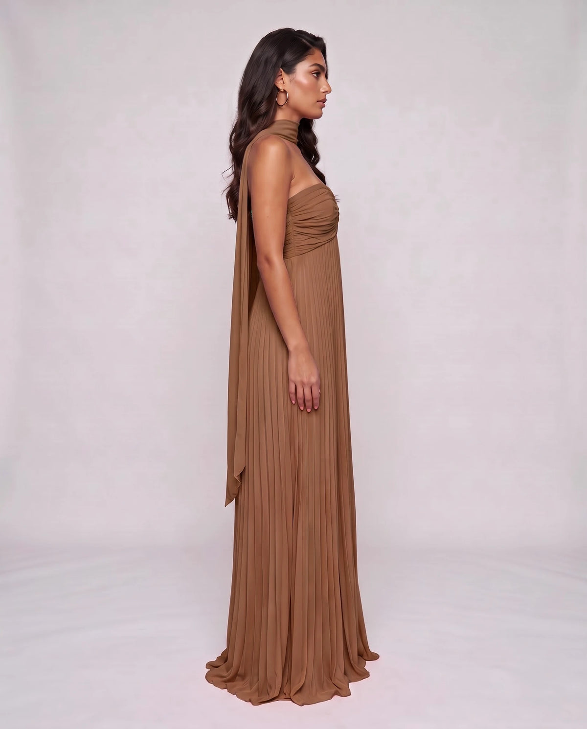 Chiffon Strapless Sweetheart Neckline A-Line Maxi Dress with Scarf for Party, Cocktail, Evening, Wedding Guest & Summer Event | SKU: AMD-584729163847251-BROWN-L,AMD-584729163847251-BROWN-M,AMD-584729163847251-BROWN-S,AMD-584729163847251-BROWN-XL,AMD-584729163847251-BROWN-XS