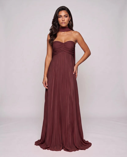 Chiffon Strapless Sweetheart Neckline A-Line Maxi Dress with Scarf for Party, Cocktail, Evening, Wedding Guest & Summer Event | SKU: AMD-584729163847251-BURGUNDY-L,AMD-584729163847251-BURGUNDY-M,AMD-584729163847251-BURGUNDY-S,AMD-584729163847251-BURGUNDY-XL,AMD-584729163847251-BURGUNDY-XS