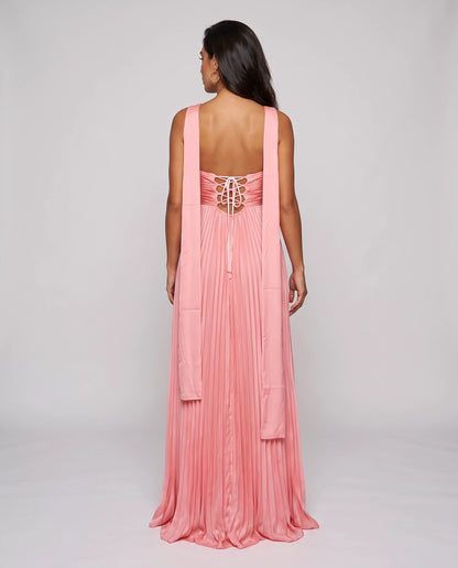 Chiffon Strapless Sweetheart Neckline A-Line Maxi Dress with Scarf for Party, Cocktail, Evening, Wedding Guest & Summer Event | SKU: AMD-584729163847251-CORAL-L,AMD-584729163847251-CORAL-M,AMD-584729163847251-CORAL-S,AMD-584729163847251-CORAL-XL,AMD-584729163847251-CORAL-XS