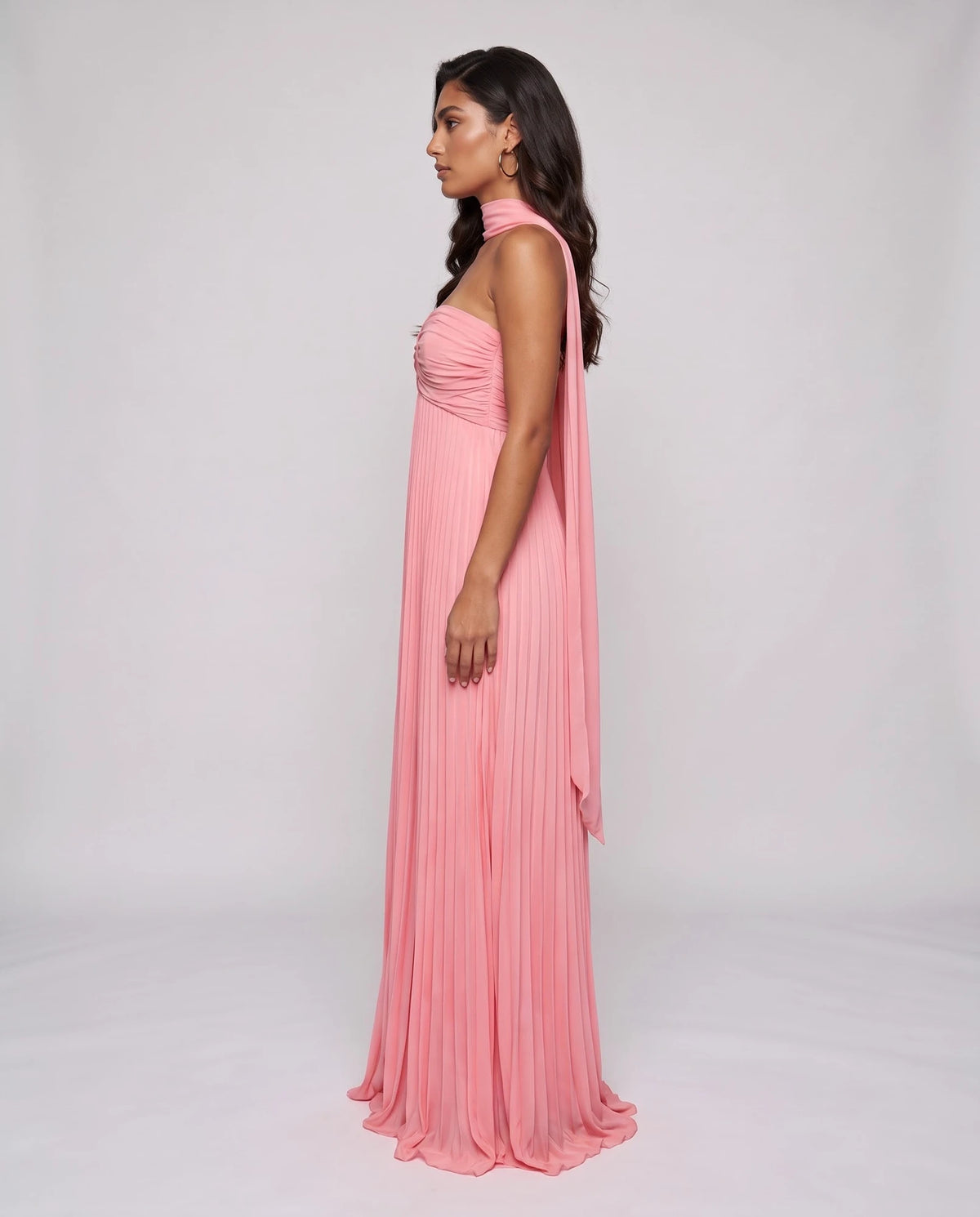 Chiffon Strapless Sweetheart Neckline A-Line Maxi Dress with Scarf for Party, Cocktail, Evening, Wedding Guest & Summer Event | SKU: AMD-584729163847251-CORAL-L,AMD-584729163847251-CORAL-M,AMD-584729163847251-CORAL-S,AMD-584729163847251-CORAL-XL,AMD-584729163847251-CORAL-XS