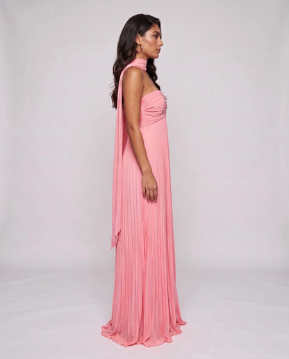 Chiffon Strapless Sweetheart Neckline A-Line Maxi Dress with Scarf for Party, Cocktail, Evening, Wedding Guest & Summer Event | SKU: AMD-584729163847251-CORAL-L,AMD-584729163847251-CORAL-M,AMD-584729163847251-CORAL-S,AMD-584729163847251-CORAL-XL,AMD-584729163847251-CORAL-XS