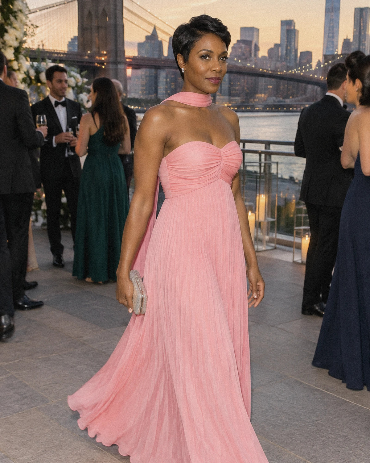 Chiffon Strapless Sweetheart Neckline A-Line Maxi Dress with Scarf for Party, Cocktail, Evening, Wedding Guest & Summer Event | SKU: AMD-584729163847251-CORAL-L,AMD-584729163847251-CORAL-M,AMD-584729163847251-CORAL-S,AMD-584729163847251-CORAL-XL,AMD-584729163847251-CORAL-XS