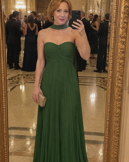 Chiffon Strapless Sweetheart Neckline A-Line Maxi Dress with Scarf for Party, Cocktail, Evening, Wedding Guest & Summer Event | SKU: AMD-584729163847251-EMERALD-L,AMD-584729163847251-EMERALD-M,AMD-584729163847251-EMERALD-S,AMD-584729163847251-EMERALD-XL,AMD-584729163847251-EMERALD-XS