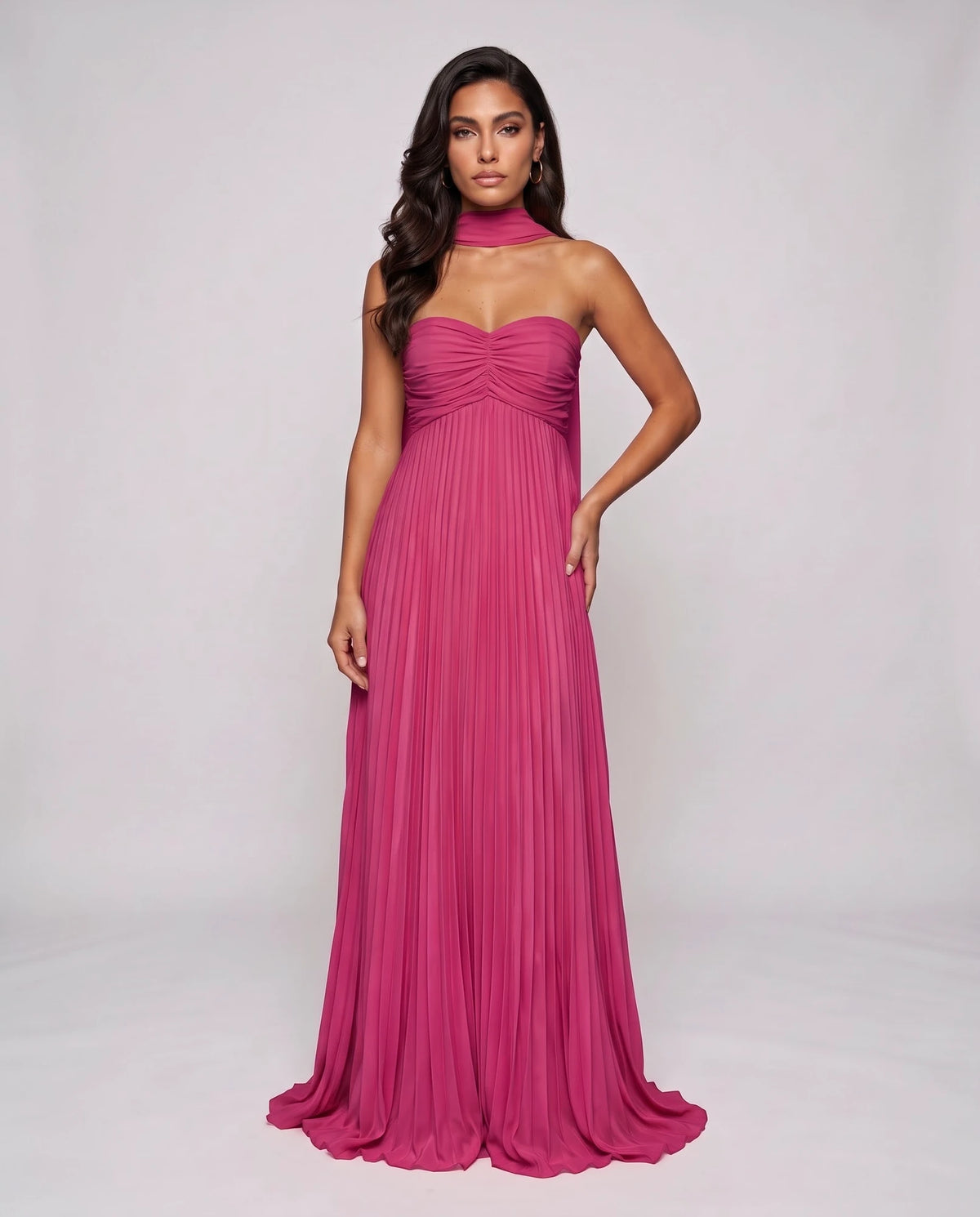 Chiffon Strapless Sweetheart Neckline A-Line Maxi Dress with Scarf for Party, Cocktail, Evening, Wedding Guest & Summer Event | SKU: AMD-584729163847251-FUCHSIA-L,AMD-584729163847251-FUCHSIA-M,AMD-584729163847251-FUCHSIA-S,AMD-584729163847251-FUCHSIA-XL,AMD-584729163847251-FUCHSIA-XS