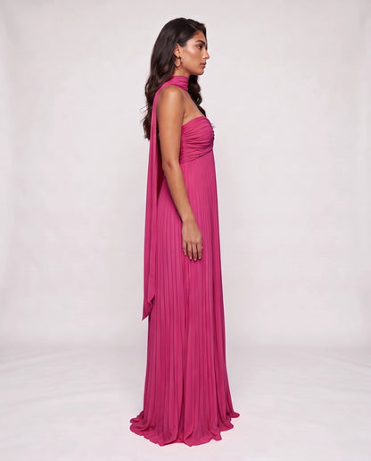Chiffon Strapless Sweetheart Neckline A-Line Maxi Dress with Scarf for Party, Cocktail, Evening, Wedding Guest & Summer Event | SKU: AMD-584729163847251-FUCHSIA-L,AMD-584729163847251-FUCHSIA-M,AMD-584729163847251-FUCHSIA-S,AMD-584729163847251-FUCHSIA-XL,AMD-584729163847251-FUCHSIA-XS