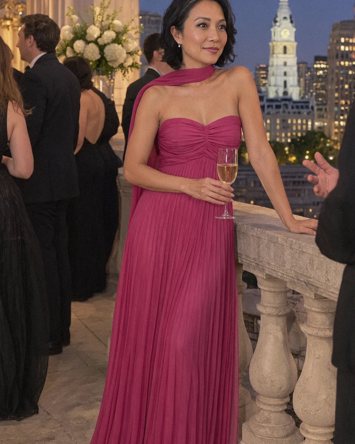 Chiffon Strapless Sweetheart Neckline A-Line Maxi Dress with Scarf for Party, Cocktail, Evening, Wedding Guest & Summer Event | SKU: AMD-584729163847251-FUCHSIA-L,AMD-584729163847251-FUCHSIA-M,AMD-584729163847251-FUCHSIA-S,AMD-584729163847251-FUCHSIA-XL,AMD-584729163847251-FUCHSIA-XS