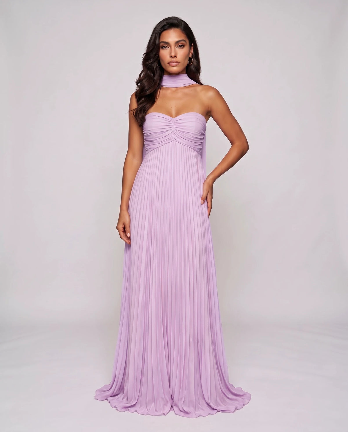 Chiffon Strapless Sweetheart Neckline A-Line Maxi Dress with Scarf for Party, Cocktail, Evening, Wedding Guest & Summer Event | SKU: AMD-584729163847251-LILAC-L,AMD-584729163847251-LILAC-M,AMD-584729163847251-LILAC-S,AMD-584729163847251-LILAC-XL,AMD-584729163847251-LILAC-XS