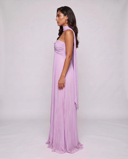 Chiffon Strapless Sweetheart Neckline A-Line Maxi Dress with Scarf for Party, Cocktail, Evening, Wedding Guest & Summer Event | SKU: AMD-584729163847251-LILAC-L,AMD-584729163847251-LILAC-M,AMD-584729163847251-LILAC-S,AMD-584729163847251-LILAC-XL,AMD-584729163847251-LILAC-XS