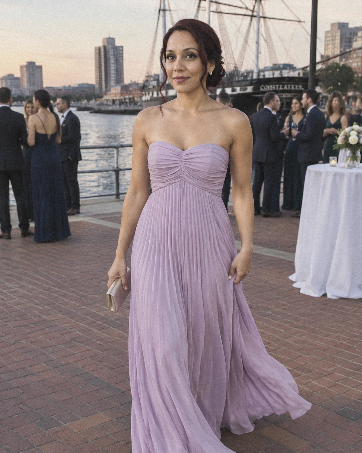 Chiffon Strapless Sweetheart Neckline A-Line Maxi Dress with Scarf for Party, Cocktail, Evening, Wedding Guest & Summer Event | SKU: AMD-584729163847251-PURPLE-L,AMD-584729163847251-PURPLE-M,AMD-584729163847251-PURPLE-S,AMD-584729163847251-PURPLE-XL,AMD-584729163847251-PURPLE-XS