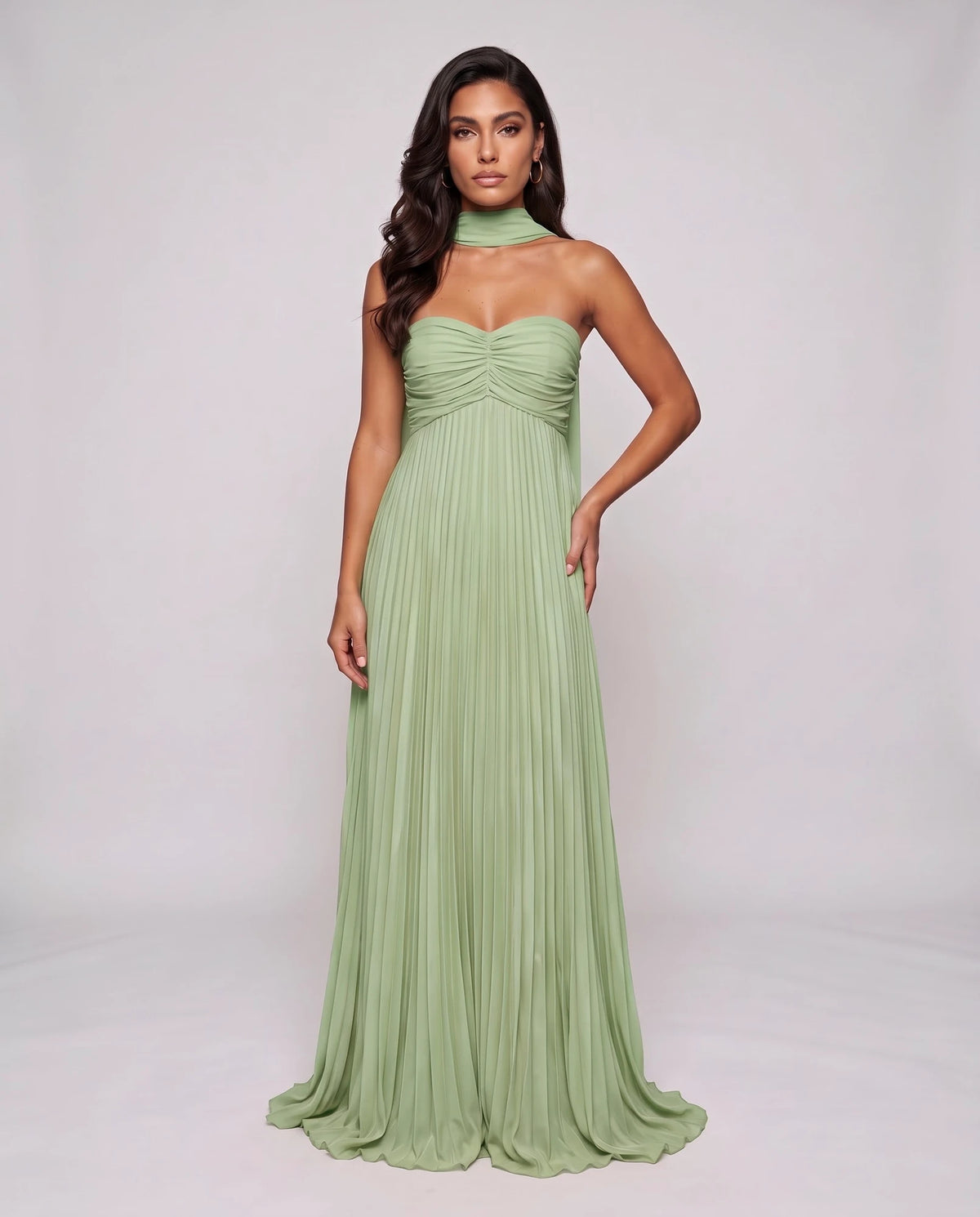 Chiffon Strapless Sweetheart Neckline A-Line Maxi Dress with Scarf for Party, Cocktail, Evening, Wedding Guest & Summer Event | SKU: AMD-584729163847251-SAGE-L,AMD-584729163847251-SAGE-M,AMD-584729163847251-SAGE-S,AMD-584729163847251-SAGE-XL,AMD-584729163847251-SAGE-XS