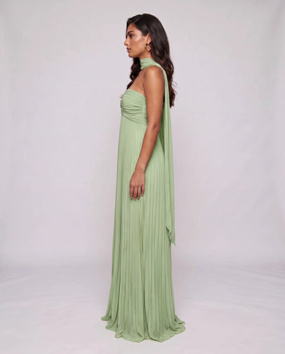 Chiffon Strapless Sweetheart Neckline A-Line Maxi Dress with Scarf for Party, Cocktail, Evening, Wedding Guest & Summer Event | SKU: AMD-584729163847251-SAGE-L,AMD-584729163847251-SAGE-M,AMD-584729163847251-SAGE-S,AMD-584729163847251-SAGE-XL,AMD-584729163847251-SAGE-XS