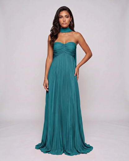 Chiffon Strapless Sweetheart Neckline A-Line Maxi Dress with Scarf for Party, Cocktail, Evening, Wedding Guest & Summer Event | SKU: AMD-584729163847251-TEAL-L,AMD-584729163847251-TEAL-M,AMD-584729163847251-TEAL-S,AMD-584729163847251-TEAL-XL,AMD-584729163847251-TEAL-XS