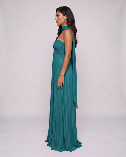 Chiffon Strapless Sweetheart Neckline A-Line Maxi Dress with Scarf for Party, Cocktail, Evening, Wedding Guest & Summer Event | SKU: AMD-584729163847251-TEAL-L,AMD-584729163847251-TEAL-M,AMD-584729163847251-TEAL-S,AMD-584729163847251-TEAL-XL,AMD-584729163847251-TEAL-XS