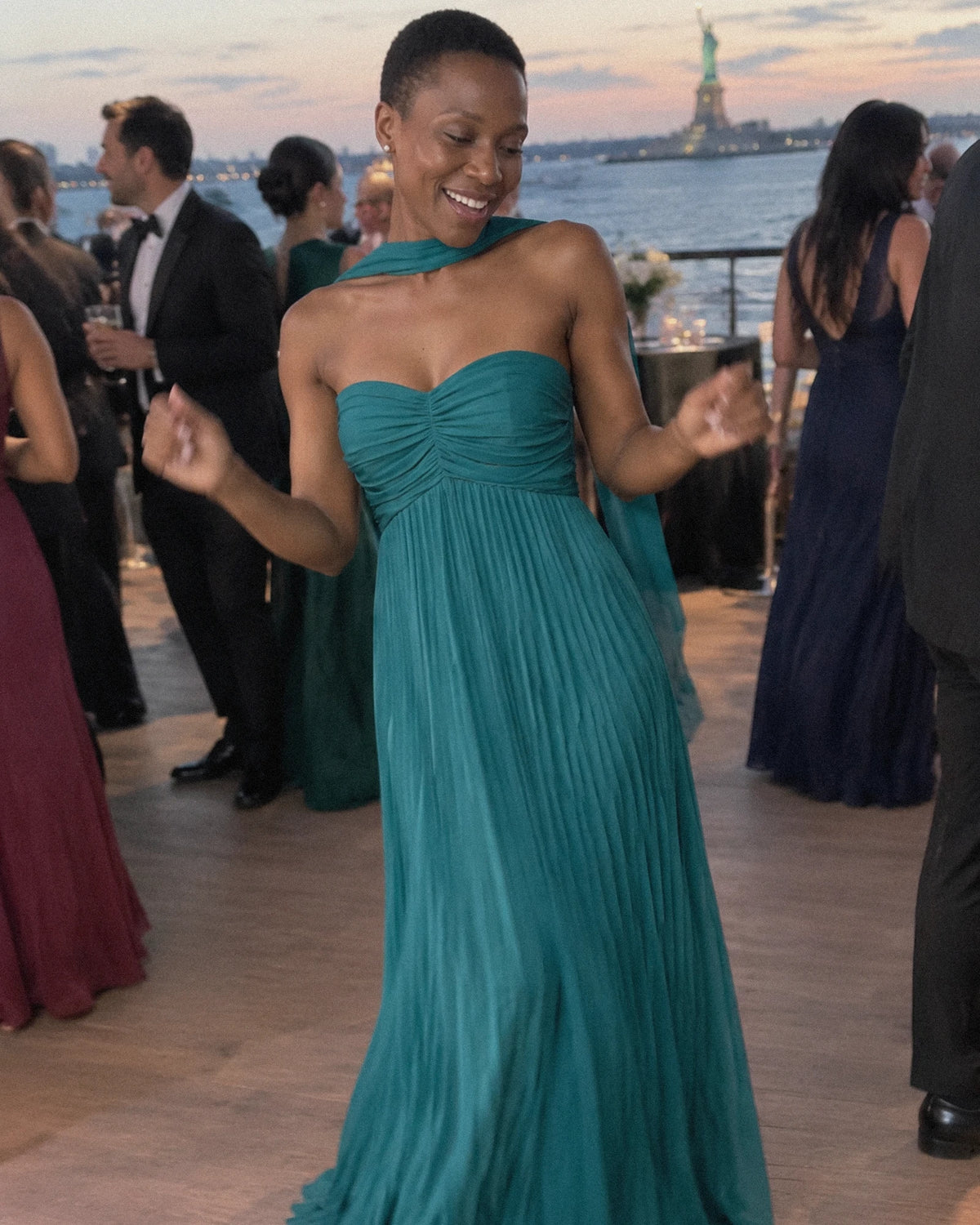 Chiffon Strapless Sweetheart Neckline A-Line Maxi Dress with Scarf for Party, Cocktail, Evening, Wedding Guest & Summer Event | SKU: AMD-584729163847251-TEAL-L,AMD-584729163847251-TEAL-M,AMD-584729163847251-TEAL-S,AMD-584729163847251-TEAL-XL,AMD-584729163847251-TEAL-XS