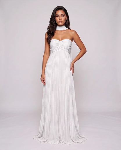 Chiffon Strapless Sweetheart Neckline A-Line Maxi Dress with Scarf for Party, Cocktail, Evening, Wedding Guest & Summer Event | SKU: AMD-584729163847251-WHITE-L,AMD-584729163847251-WHITE-M,AMD-584729163847251-WHITE-S,AMD-584729163847251-WHITE-XL,AMD-584729163847251-WHITE-XS
