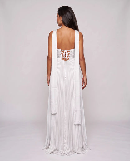 Chiffon Strapless Sweetheart Neckline A-Line Maxi Dress with Scarf for Party, Cocktail, Evening, Wedding Guest & Summer Event | SKU: AMD-584729163847251-WHITE-L,AMD-584729163847251-WHITE-M,AMD-584729163847251-WHITE-S,AMD-584729163847251-WHITE-XL,AMD-584729163847251-WHITE-XS