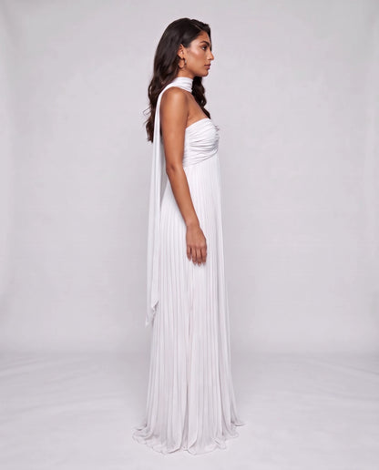 Chiffon Strapless Sweetheart Neckline A-Line Maxi Dress with Scarf for Party, Cocktail, Evening, Wedding Guest & Summer Event | SKU: AMD-584729163847251-WHITE-L,AMD-584729163847251-WHITE-M,AMD-584729163847251-WHITE-S,AMD-584729163847251-WHITE-XL,AMD-584729163847251-WHITE-XS