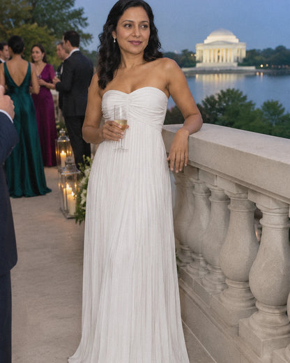 Chiffon Strapless Sweetheart Neckline A-Line Maxi Dress with Scarf for Party, Cocktail, Evening, Wedding Guest & Summer Event | SKU: AMD-584729163847251-WHITE-L,AMD-584729163847251-WHITE-M,AMD-584729163847251-WHITE-S,AMD-584729163847251-WHITE-XL,AMD-584729163847251-WHITE-XS