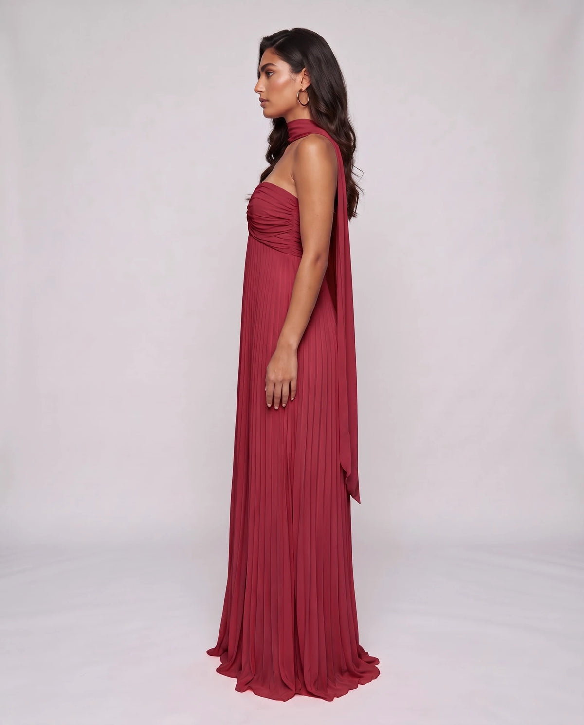 Chiffon Strapless Sweetheart Neckline A-Line Maxi Dress with Scarf for Party, Cocktail, Evening, Wedding Guest & Summer Event | SKU: AMD-584729163847251-WINE-L,AMD-584729163847251-WINE-M,AMD-584729163847251-WINE-S,AMD-584729163847251-WINE-XL,AMD-584729163847251-WINE-XS