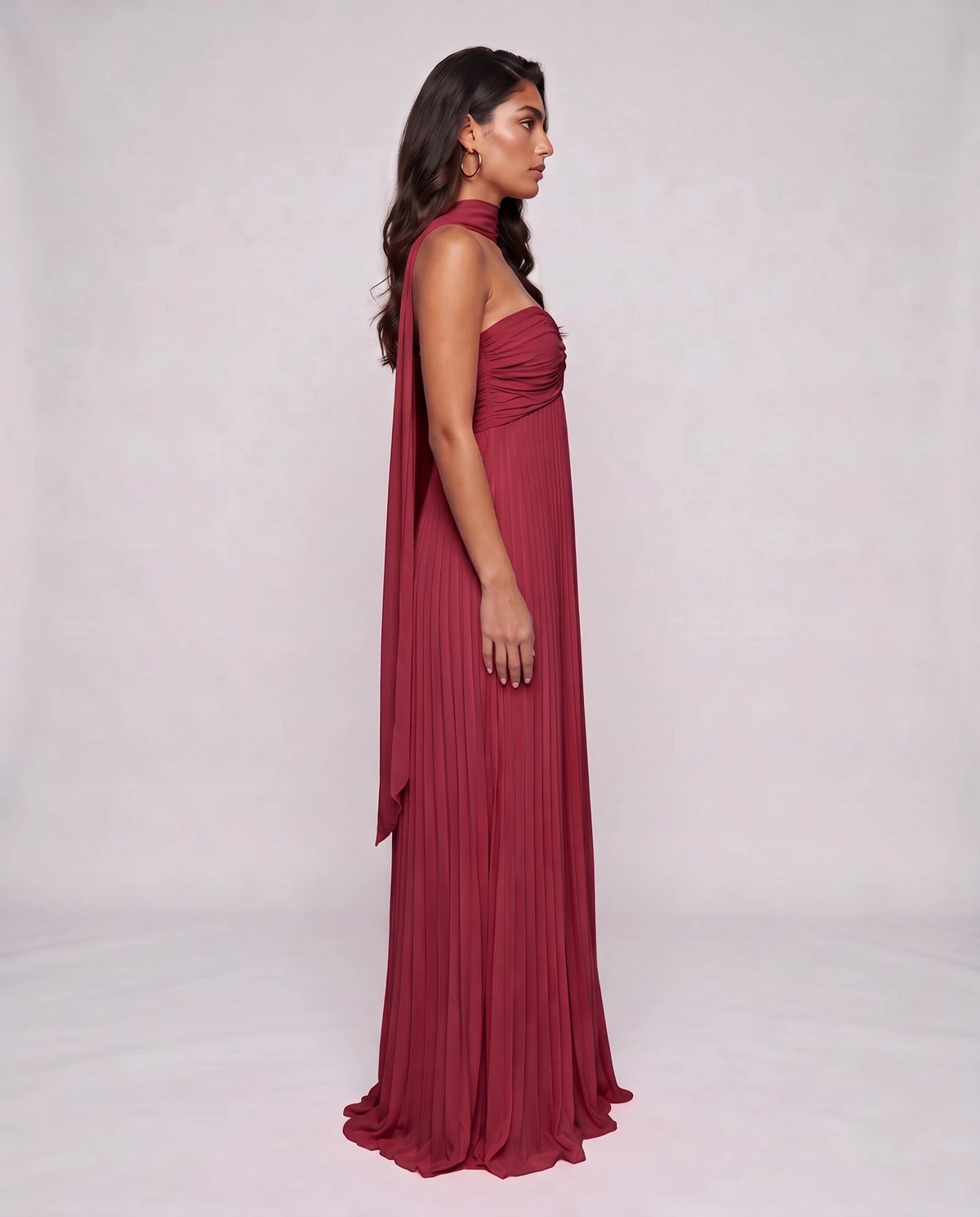 Chiffon Strapless Sweetheart Neckline A-Line Maxi Dress with Scarf for Party, Cocktail, Evening, Wedding Guest & Summer Event | SKU: AMD-584729163847251-WINE-L,AMD-584729163847251-WINE-M,AMD-584729163847251-WINE-S,AMD-584729163847251-WINE-XL,AMD-584729163847251-WINE-XS