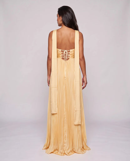 Chiffon Strapless Sweetheart Neckline A-Line Maxi Dress with Scarf for Party, Cocktail, Evening, Wedding Guest & Summer Event | SKU: AMD-584729163847251-YELLOW-L,AMD-584729163847251-YELLOW-M,AMD-584729163847251-YELLOW-S,AMD-584729163847251-YELLOW-XL,AMD-584729163847251-YELLOW-XS