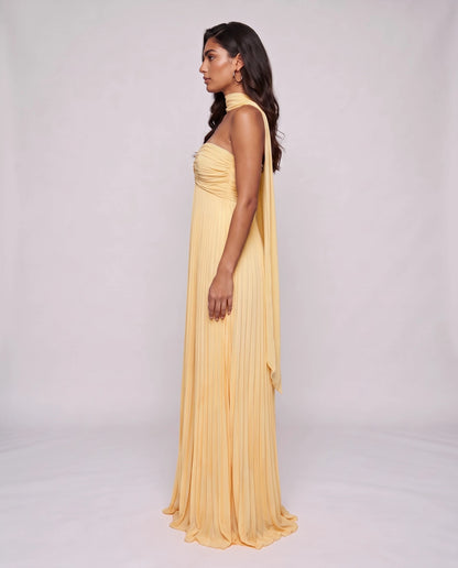 Chiffon Strapless Sweetheart Neckline A-Line Maxi Dress with Scarf for Party, Cocktail, Evening, Wedding Guest & Summer Event | SKU: AMD-584729163847251-YELLOW-L,AMD-584729163847251-YELLOW-M,AMD-584729163847251-YELLOW-S,AMD-584729163847251-YELLOW-XL,AMD-584729163847251-YELLOW-XS