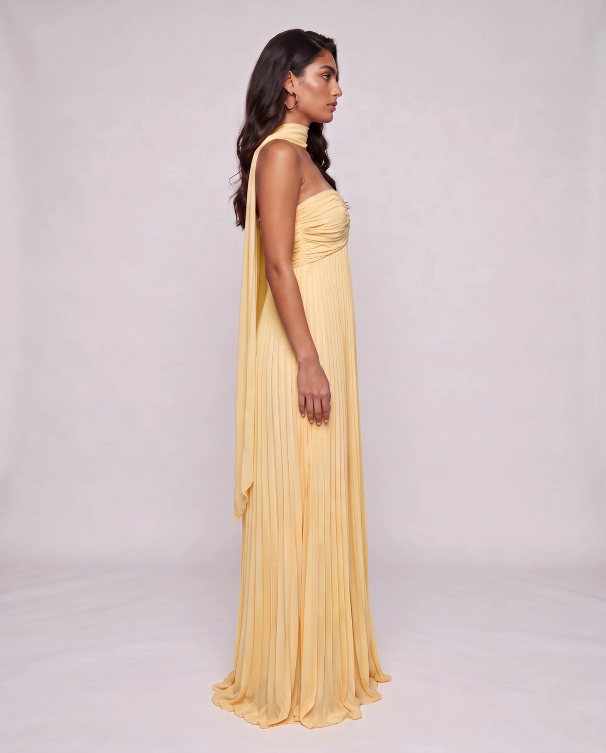 Chiffon Strapless Sweetheart Neckline A-Line Maxi Dress with Scarf for Party, Cocktail, Evening, Wedding Guest & Summer Event | SKU: AMD-584729163847251-YELLOW-L,AMD-584729163847251-YELLOW-M,AMD-584729163847251-YELLOW-S,AMD-584729163847251-YELLOW-XL,AMD-584729163847251-YELLOW-XS
