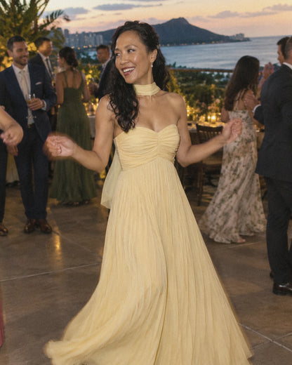 Chiffon Strapless Sweetheart Neckline A-Line Maxi Dress with Scarf for Party, Cocktail, Evening, Wedding Guest & Summer Event | SKU: AMD-584729163847251-YELLOW-L,AMD-584729163847251-YELLOW-M,AMD-584729163847251-YELLOW-S,AMD-584729163847251-YELLOW-XL,AMD-584729163847251-YELLOW-XS