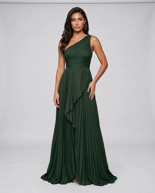 Chiffon Sleeveless One-Shoulder A-Line Maxi Dress for Party, Cocktail, Evening, Wedding Guest, Bridesmaid & Summer Events, ba | SKU: AMD-583920174618452-EMERALD-L,AMD-583920174618452-EMERALD-M,AMD-583920174618452-EMERALD-S,AMD-583920174618452-EMERALD-XL,AMD-583920174618452-EMERALD-XS