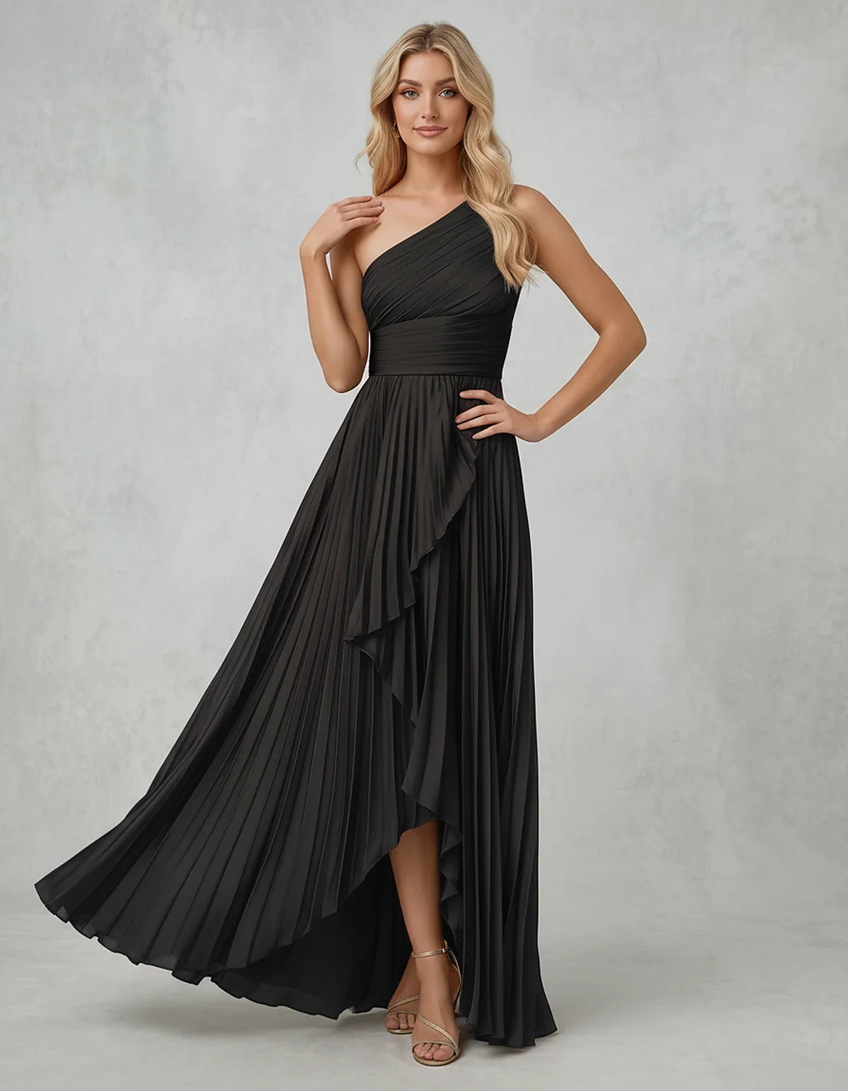 Chiffon Sleeveless One-Shoulder A-Line Maxi Dress for Party, Cocktail, Evening, Wedding Guest, Bridesmaid & Summer Events, fr | SKU: AMD-583920174618452-BLACK-L,AMD-583920174618452-BLACK-M,AMD-583920174618452-BLACK-S,AMD-583920174618452-BLACK-XL,AMD-583920174618452-BLACK-XS