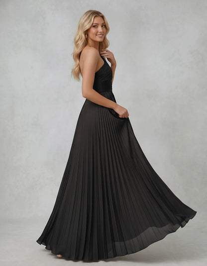 Chiffon Sleeveless One-Shoulder A-Line Maxi Dress for Party, Cocktail, Evening, Wedding Guest, Bridesmaid & Summer Events, si | SKU: AMD-583920174618452-BLACK-L,AMD-583920174618452-BLACK-M,AMD-583920174618452-BLACK-S,AMD-583920174618452-BLACK-XL,AMD-583920174618452-BLACK-XS
