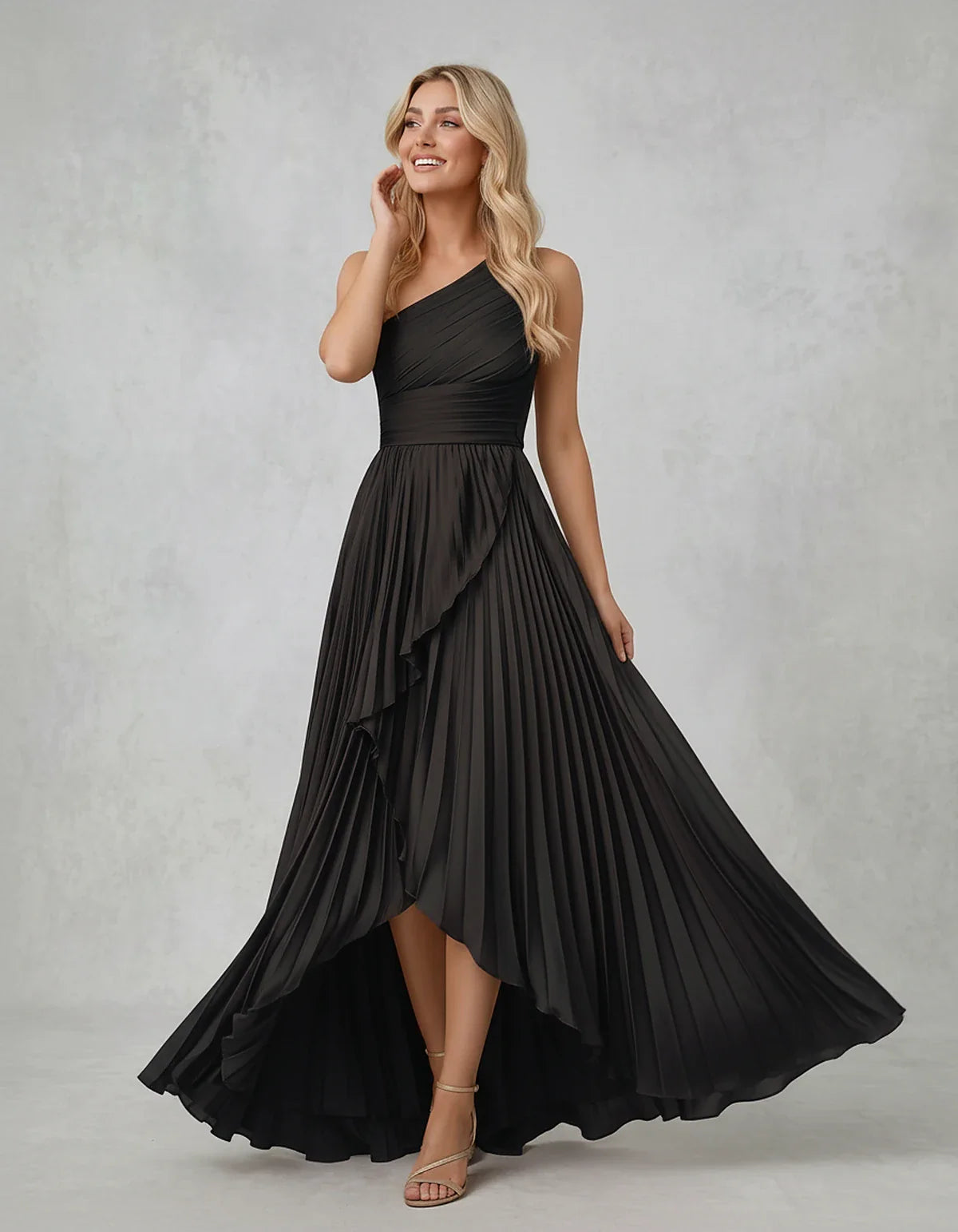 Chiffon Sleeveless One-Shoulder A-Line Maxi Dress for Party, Cocktail, Evening, Wedding Guest, Bridesmaid & Summer Events, fr | SKU: AMD-583920174618452-BLACK-L,AMD-583920174618452-BLACK-M,AMD-583920174618452-BLACK-S,AMD-583920174618452-BLACK-XL,AMD-583920174618452-BLACK-XS