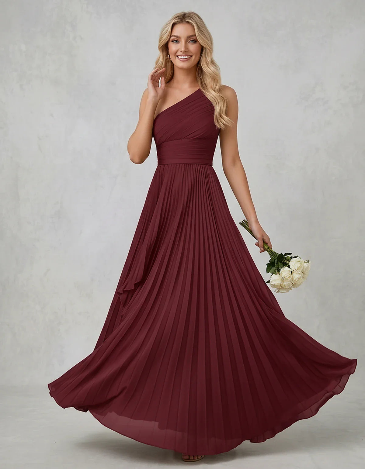 Chiffon Sleeveless One-Shoulder A-Line Maxi Dress for Party, Cocktail, Evening, Wedding Guest, Bridesmaid & Summer Events, fr | SKU: AMD-583920174618452-BURGUNDY-L,AMD-583920174618452-BURGUNDY-M,AMD-583920174618452-BURGUNDY-S,AMD-583920174618452-BURGUNDY-XL,AMD-583920174618452-BURGUNDY-XS