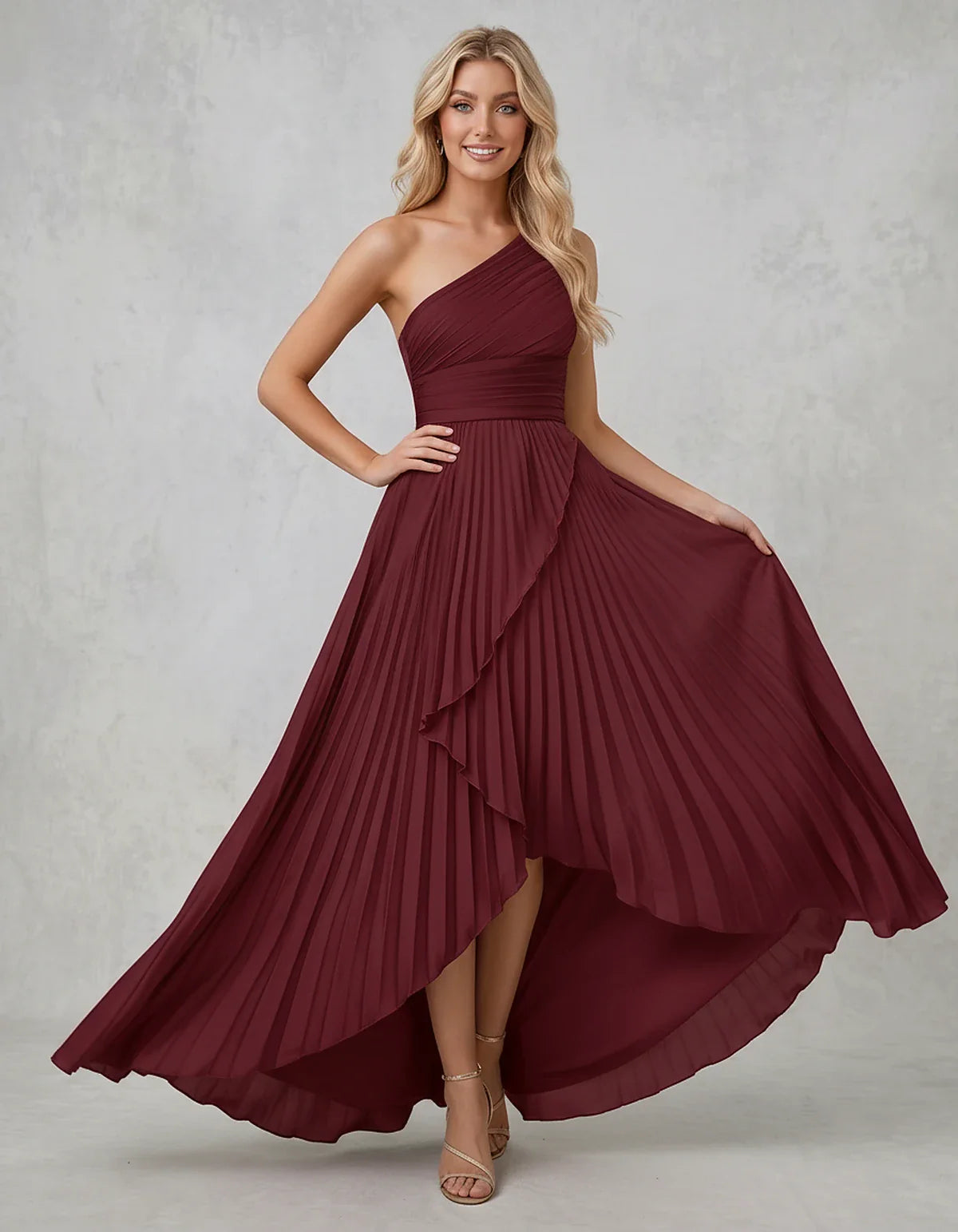 Chiffon Sleeveless One-Shoulder A-Line Maxi Dress for Party, Cocktail, Evening, Wedding Guest, Bridesmaid & Summer Events, fr | SKU: AMD-583920174618452-BURGUNDY-L,AMD-583920174618452-BURGUNDY-M,AMD-583920174618452-BURGUNDY-S,AMD-583920174618452-BURGUNDY-XL,AMD-583920174618452-BURGUNDY-XS