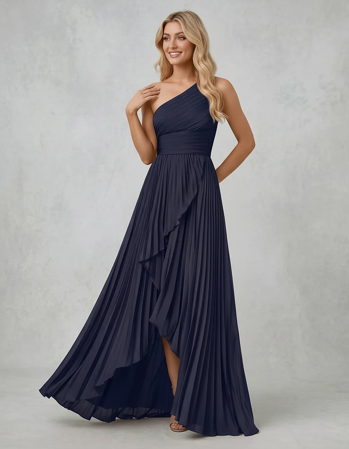 Chiffon Sleeveless One-Shoulder A-Line Maxi Dress for Party, Cocktail, Evening, Wedding Guest, Bridesmaid & Summer Events, fr | SKU: AMD-583920174618452-NAVY-L,AMD-583920174618452-NAVY-M,AMD-583920174618452-NAVY-S,AMD-583920174618452-NAVY-XL,AMD-583920174618452-NAVY-XS