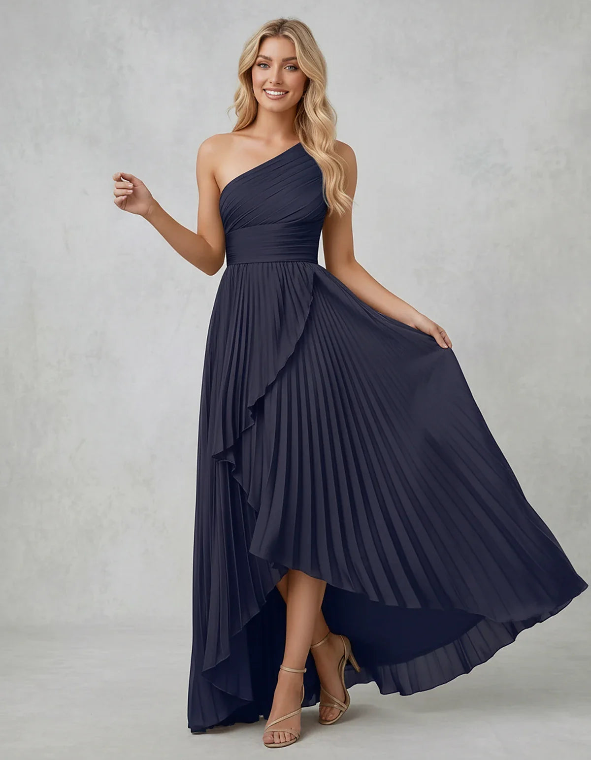 Chiffon Sleeveless One-Shoulder A-Line Maxi Dress for Party, Cocktail, Evening, Wedding Guest, Bridesmaid & Summer Events, fr | SKU: AMD-583920174618452-NAVY-L,AMD-583920174618452-NAVY-M,AMD-583920174618452-NAVY-S,AMD-583920174618452-NAVY-XL,AMD-583920174618452-NAVY-XS