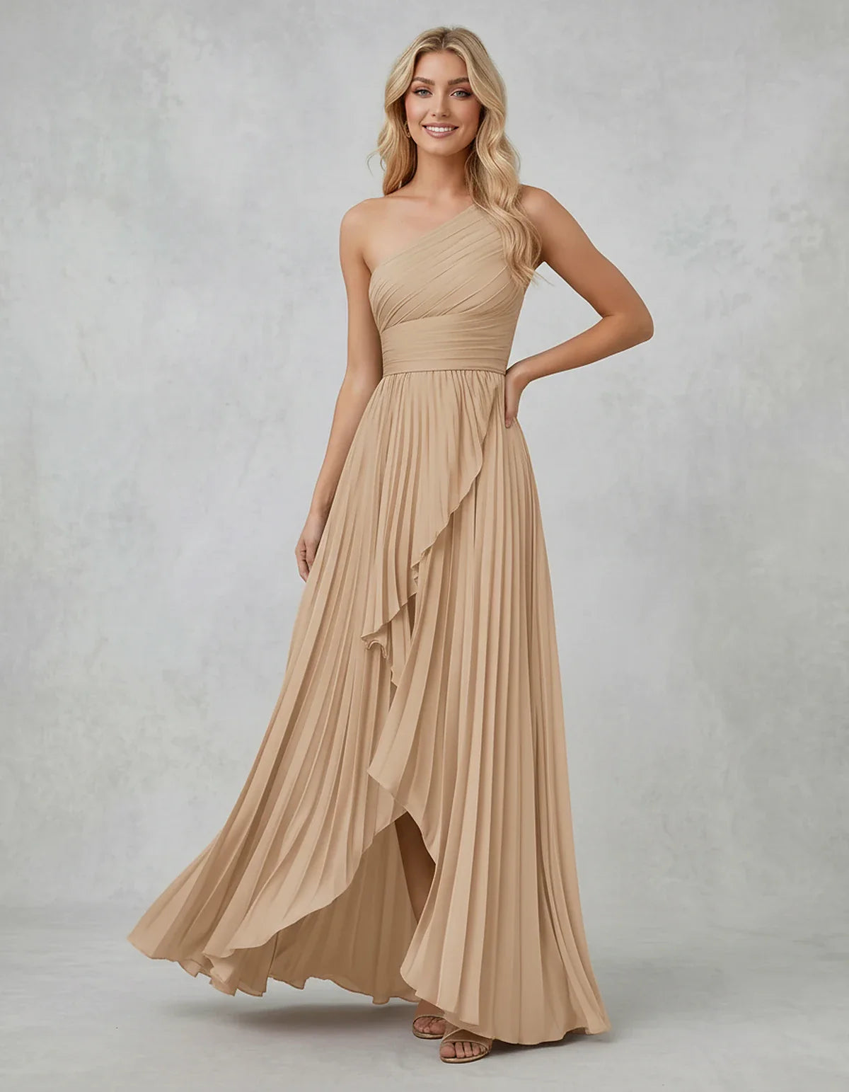Chiffon Sleeveless One-Shoulder A-Line Maxi Dress for Party, Cocktail, Evening, Wedding Guest, Bridesmaid & Summer Events, fr | SKU: AMD-583920174618452-BEIGE-L,AMD-583920174618452-BEIGE-M,AMD-583920174618452-BEIGE-S,AMD-583920174618452-BEIGE-XL,AMD-583920174618452-BEIGE-XS