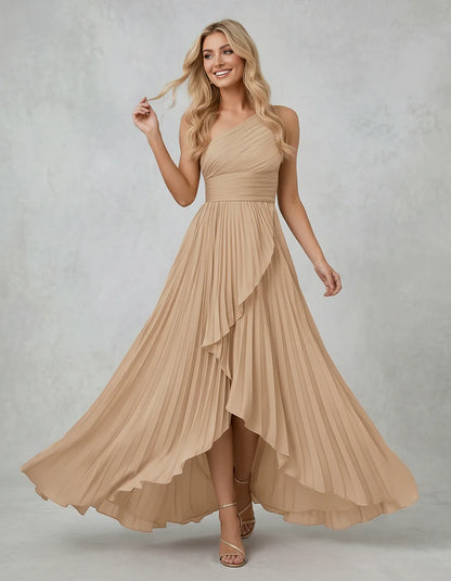Chiffon Sleeveless One-Shoulder A-Line Maxi Dress for Party, Cocktail, Evening, Wedding Guest, Bridesmaid & Summer Events, fr | SKU: AMD-583920174618452-BEIGE-L,AMD-583920174618452-BEIGE-M,AMD-583920174618452-BEIGE-S,AMD-583920174618452-BEIGE-XL,AMD-583920174618452-BEIGE-XS